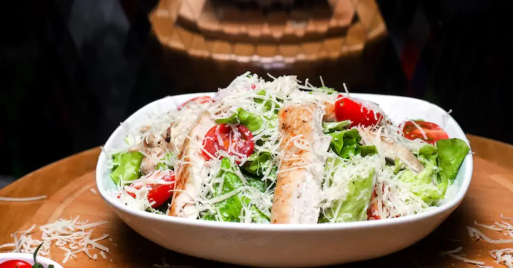 “Shopska salad with fresh vegetables and feta cheese.”
