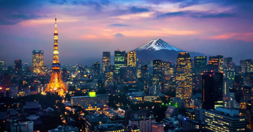 Stunning view of Tokyo's skyline with a mix of modern skyscrapers and landmarks.